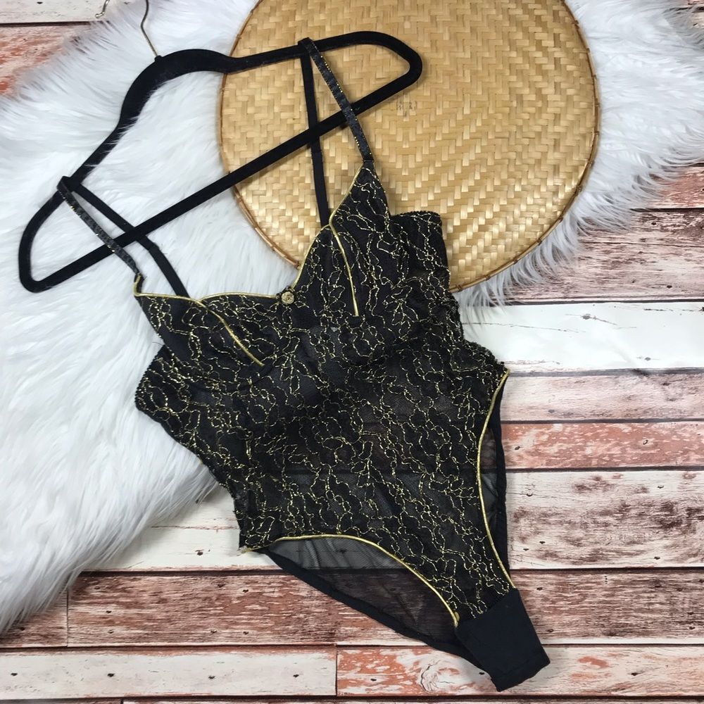Vintage VS gold label beaded embroidered bodysuit lingerie women’s size‎ 34